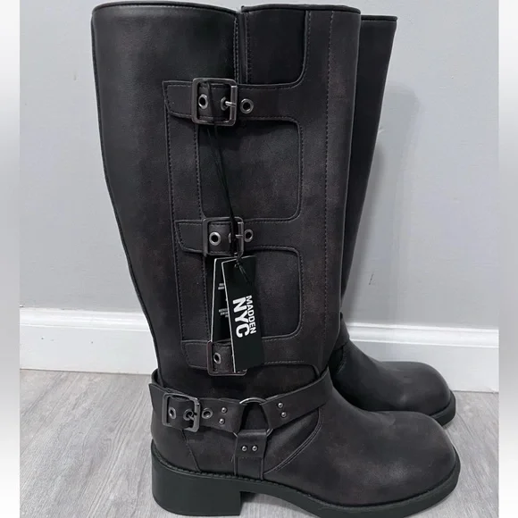 NWT! Madden NYC Women's Faux Leather Tall Moto Boots Dark Brown SIZE 6 No Box - Picture 6 of 15